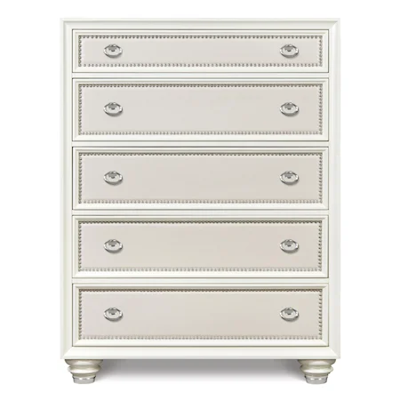 Five Drawer Chest with Embossed Vinyl Panels and Chrome Nail Head Trim